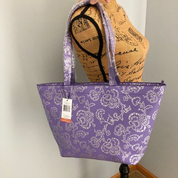 Vera Bradley NWT East West Tote Cotswolds Dahlia Purple Silver Floral VHTF - Picture 3 of 14